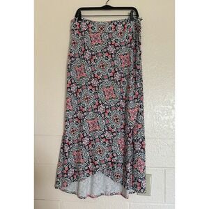 Cynthia Rowley Women's Maxi Skirt Overlap Front Multicolor Abstract Print XL